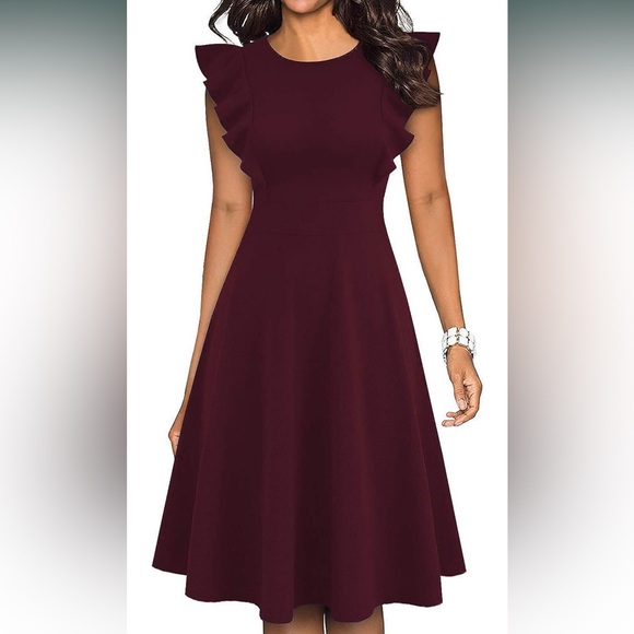 Women's Vintage Ruffle A Line Swing Cocktail Party Dresses with Pockets - Picture 1 of 4